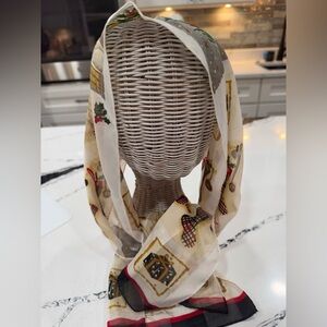 Vintage Liz Claiborne Christmas Scarf – Holiday Tree & Gift Print 52” Long